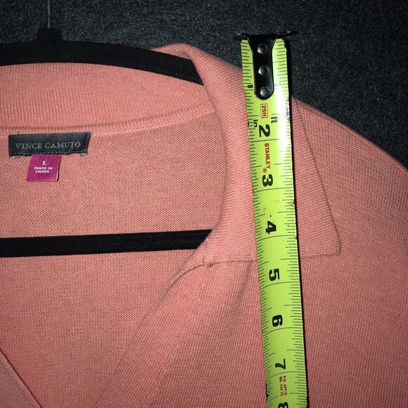 Vince Camuto‎ Ocean Coral Collared V Neck Sweater Large Top Long Sleeve  Women's - Picture 8 of 9